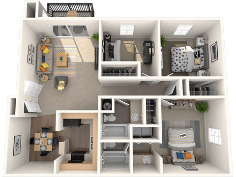Floor plan for 3 beds, 2 baths, 1550 sqft